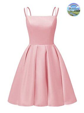 Satin Homecoming Dress for Teens Spaghetti Straps Sleeveless A-Line Short Prom